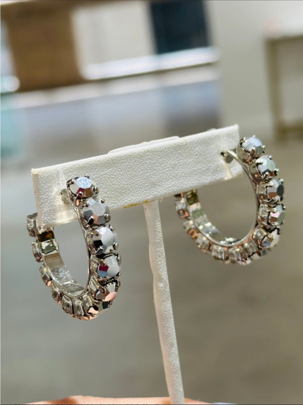 Jubilee Swarovski Hoops In Chrome Set In Silver
